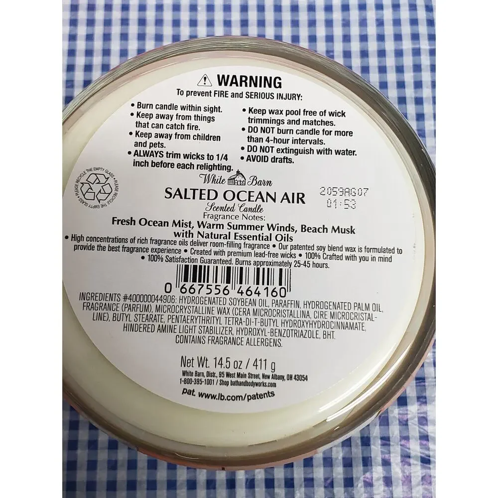 BBW Salted Ocean Air Large 3 Wick Candle Home Fragrance Decor